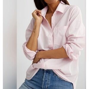 Outerknown Blouse Pink Quiet Luxury Organic Cotton Shirt Eco Core Career Sz L